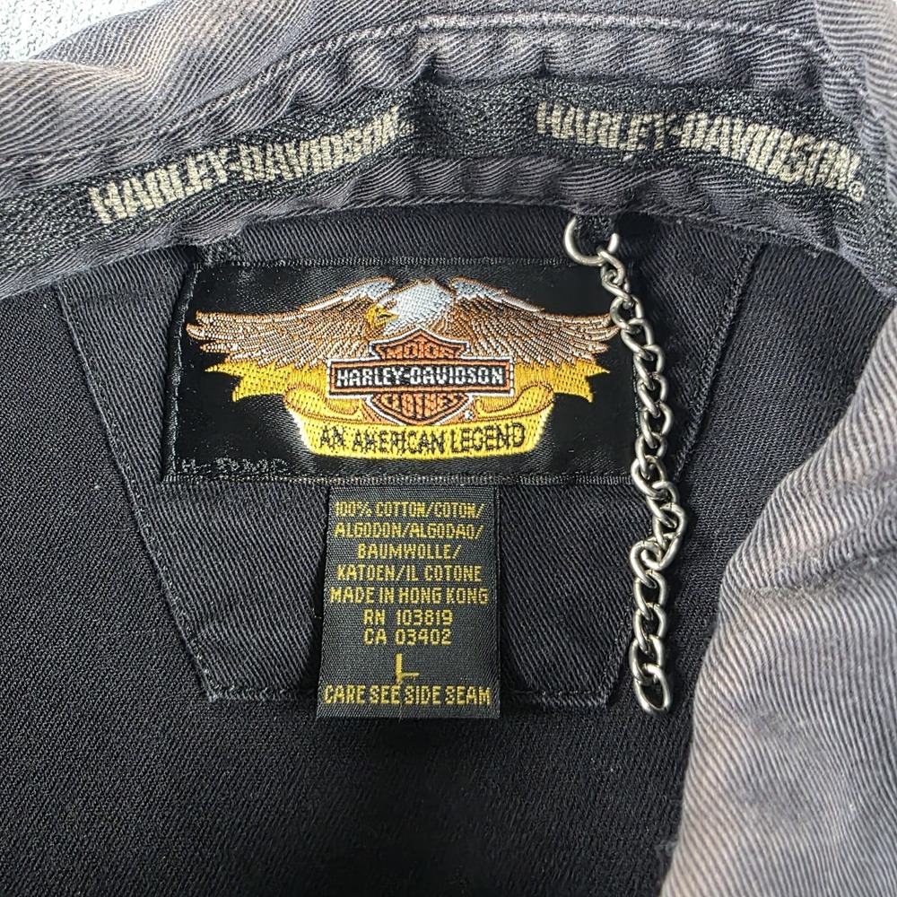 Vtg Harley Davidson Shirt Big Eagle Embroidery Black Mens Large Cotton Biker L - Picture 4 of 11